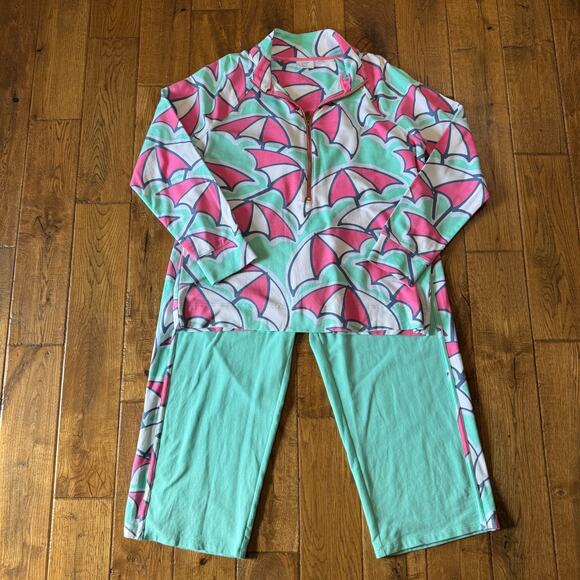 crown & ivy Pants - Crown & Ivy Beach Half Zip Shirt XL & Capri L Mint Pink Umbrella Active Wear Set